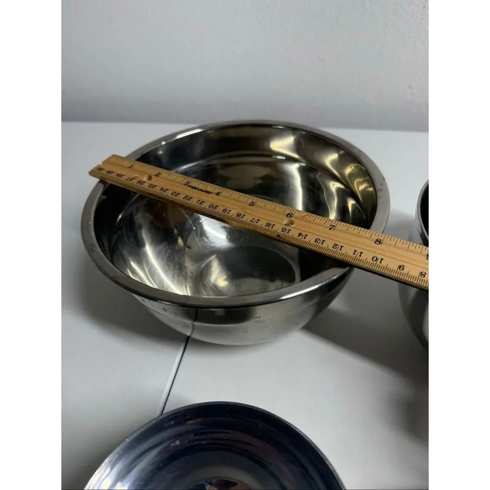 Set of 5 Stainless Steel Mixing Bowls 3 IKEA + 2 Unbranded Nesting Kitchen Bowls